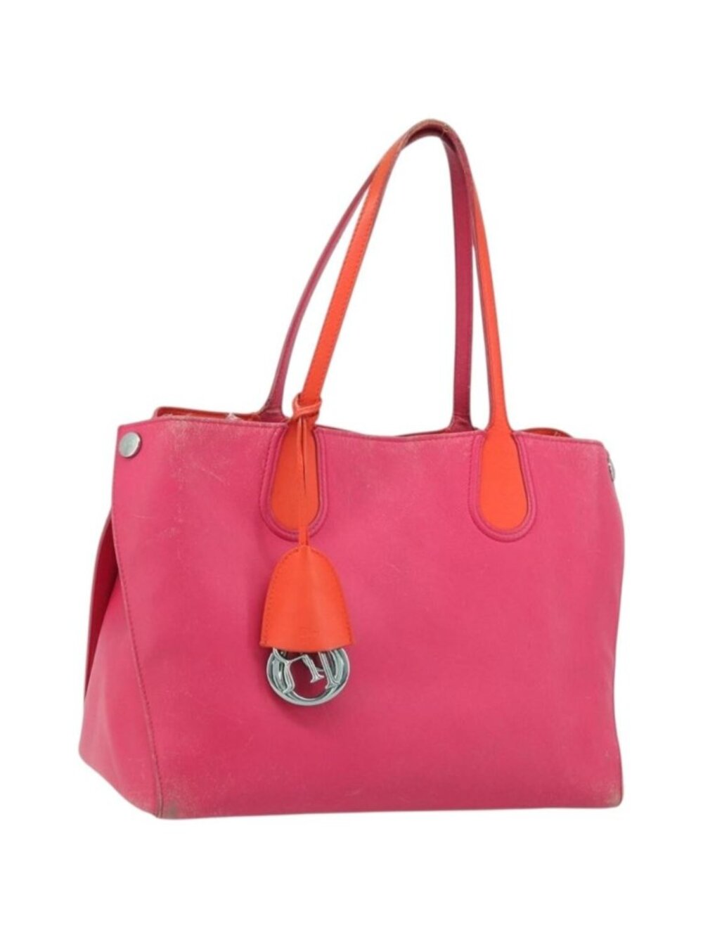 Christian Dior Tote Bag Leather Pink Silver